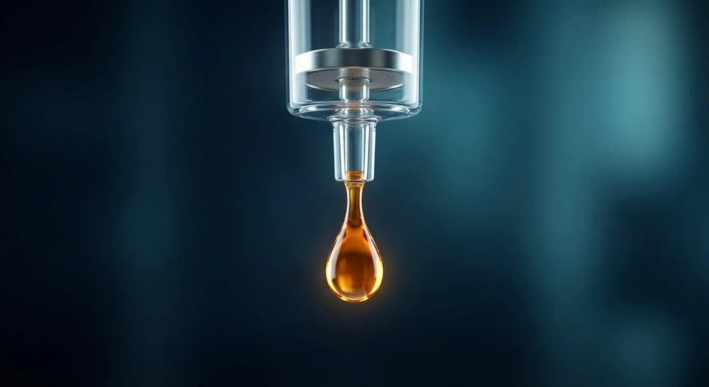 Perfusion de fer : effet après combien de temps ? Guide Goutte de fer en gros plan pour perfusion intraveineuse.